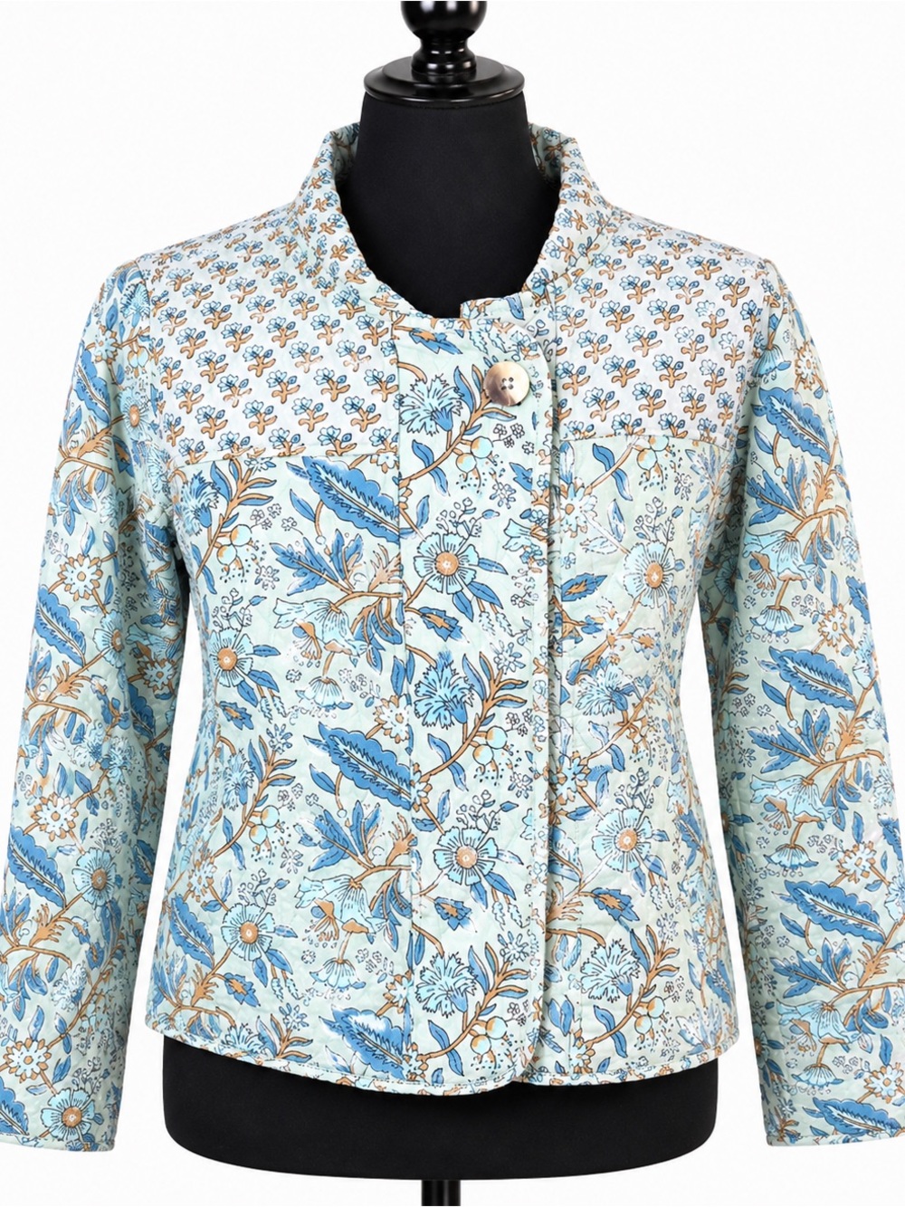 dRA Los Angeles Quilted Floral Cotton Jacket Blue Mint Boho Cottagecore Size S
